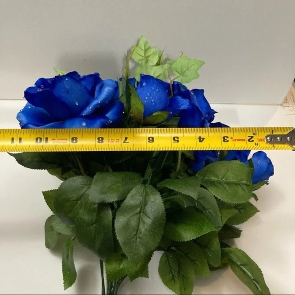 Blue Roses Artificial Flowers Dew Drop Rain Drop 2 Bunches 16